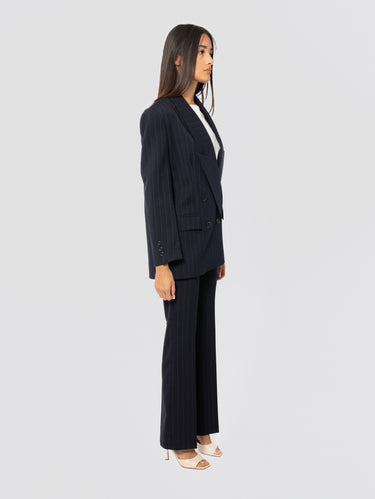Pantalon à Rayures Taille Haute Bleu