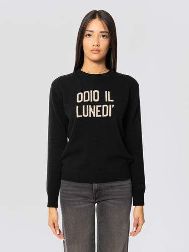 MC2 SAINT BARTH-Maglione Girocollo Stampa Jacquard Odio il Lunedì Nero-TRYME Shop
