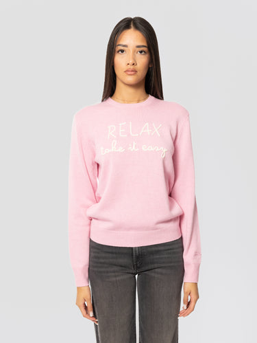 MC2 SAINT BARTH-Maglione con Ricamo Relax Take It Easy Rosa-TRYME Shop