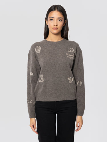 MC2 SAINT BARTH-Maglione Louise con Ricami Cowgirl Marrone-TRYME Shop