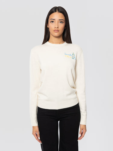MC2 SAINT BARTH-Maglione Girocollo con Ricamo Sono Molto Tonica Bianco-TRYME Shop