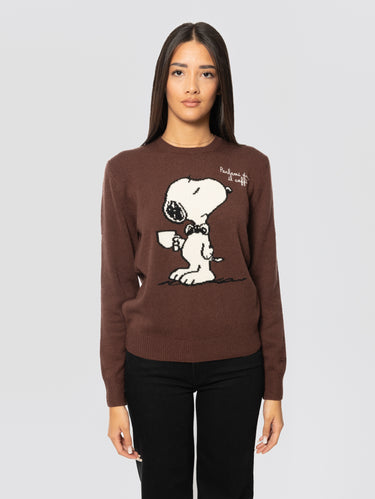 MC2 SAINT BARTH-Maglione Girocollo Snoopy Parlami Dopo il Caffè Marrone-TRYME Shop