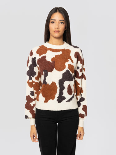 MC2 SAINT BARTH-Maglione Girocollo Danya con Stampa COw Skin Marrone-TRYME Shop