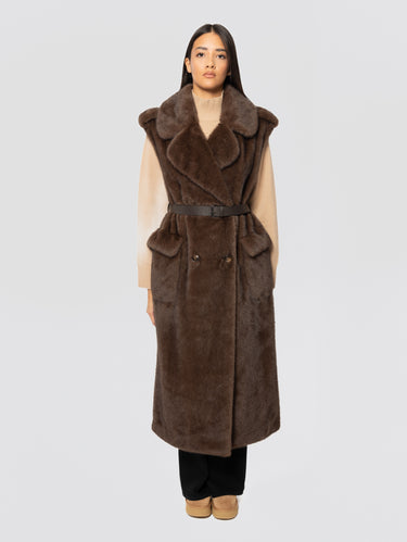 P.A.R.O.S.H.-Gilet Lungo in Ecopelliccia Marrone-TRYME Shop