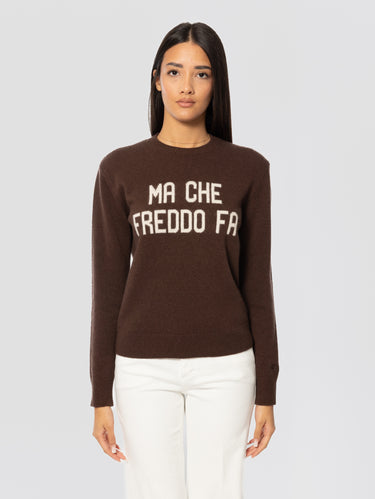 MC2 SAINT BARTH-Maglione Girocollo Stampa Jacquard Ma Che Freddo Fa Marrone-TRYME Shop