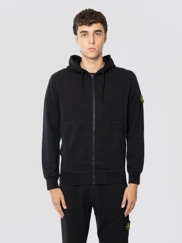 STONE ISLAND-Felpa con Cappuccio Tinta in Capo Nero-TRYME Shop