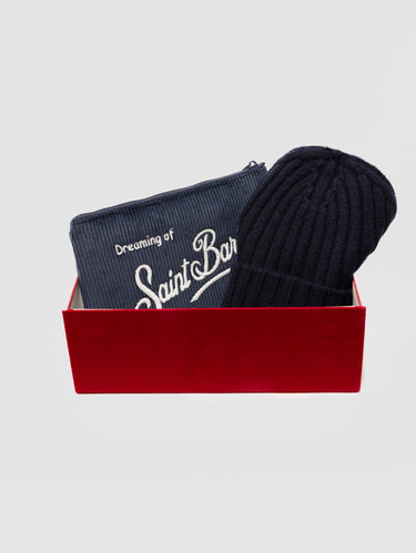 MC2 SAINT BARTH-Box con Cappello in Lana e Pochette in Velluto a Coste Blu-TRYME Shop
