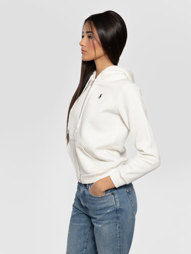 Weißer Kapuzen-Full-Zip-Sweatshirt