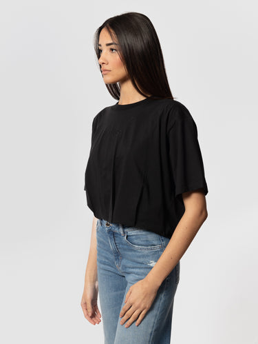 Cropped T-shirt met Plooien Zwart