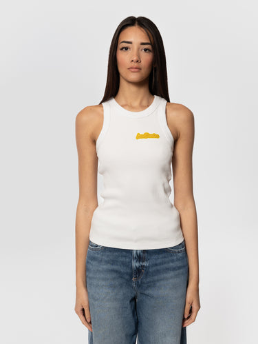 ICON DENIM-Top a Costine con Scollo All'Americana Bianco-TRYME Shop