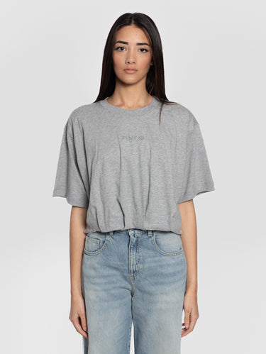 PINKO-T-shirt Cropped con Pieghe Grigio-TRYME Shop