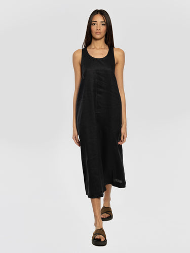 MAX MARA MM-Abito Longuette in Lino Douglas Nero-TRYME Shop