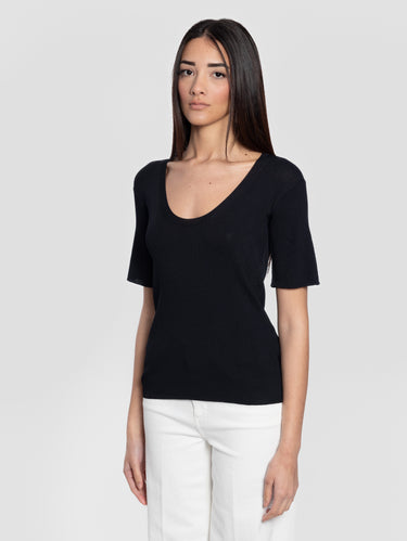 MAX MARA MM-Maglia a Costine in Viscosa Crepe Minosse Nero-TRYME Shop