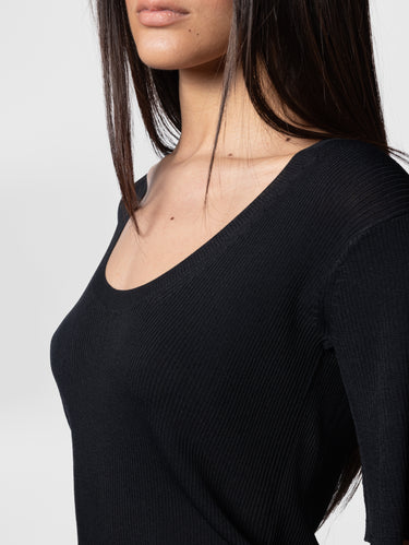 Maglia a Costine in Viscosa Crepe Minosse Nero