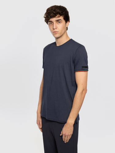 T-Shirt aus elastischem Baumwoll-Piqué in Blau