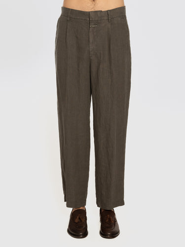 CLOSED-Pantaloni in Lino Ampi Verde-TRYME Shop