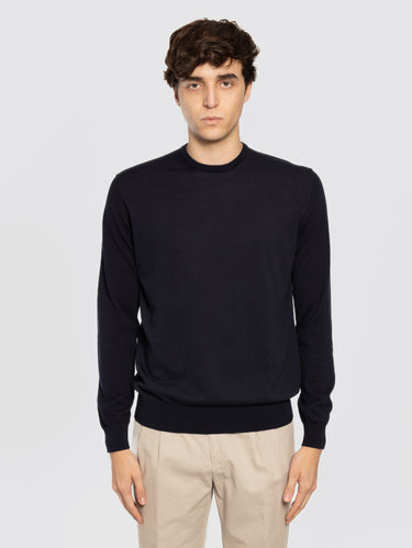 ALPHA STUDIO-Maglia in Cotone Crepe Blu Notte-TRYME Shop