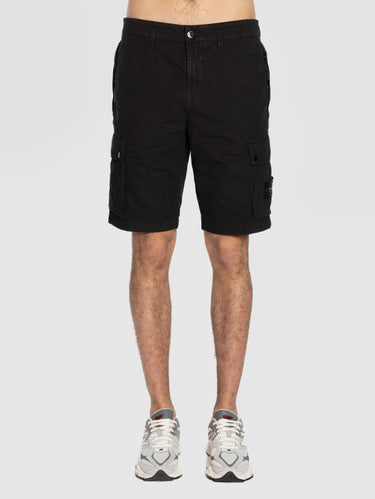 STONE ISLAND-Bermuda Cargo in Twill di Cotone Nero-TRYME Shop
