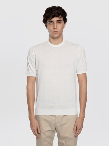 ALPHA STUDIO-Maglia con Maniche Corte in Cotone Bianco-TRYME Shop