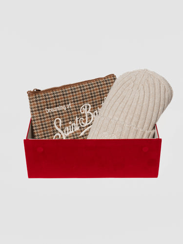 MC2 SAINT BARTH-Box con Cappello in Lana e Pochette Pied de Poule Beige-TRYME Shop