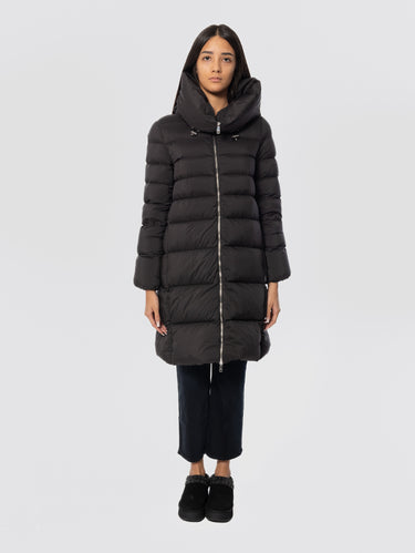 ADD-Piumino Lungo con Cappuccio Nero-TRYME Shop