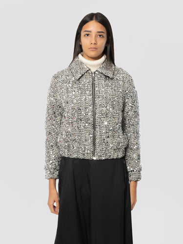 ADD-Bomber in Tweed con Paillettes Imbottito Grigio-TRYME Shop