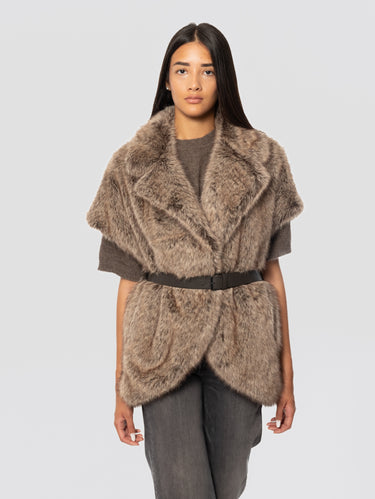 P.A.R.O.S.H.-Gilet Corto in Ecopelliccia a Pelo Lungo Greige-TRYME Shop