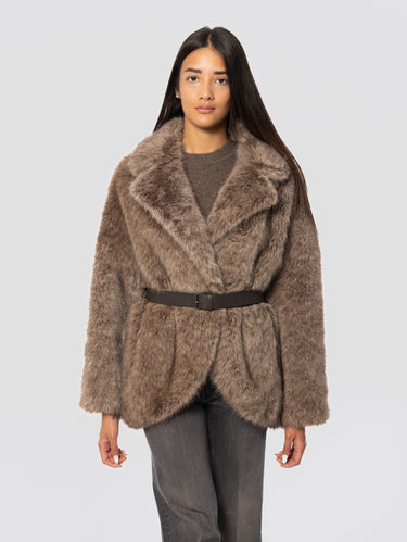 P.A.R.O.S.H.-Giaccone in Ecopelliccia a Pelo Lungo Greige-TRYME Shop