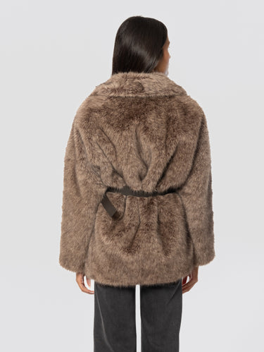 Jacke aus langhaarigem Kunstpelz Greige