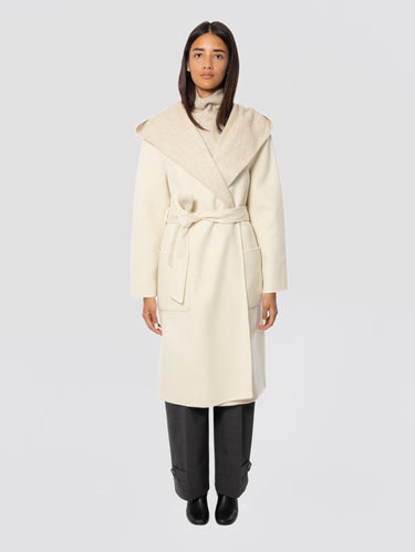 P.A.R.O.S.H.-Cappotto in Double di Lana con Cappuccio Panna-TRYME Shop