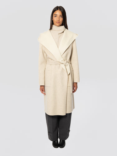 Cappotto in Double di Lana con Cappuccio Panna