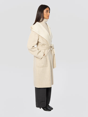 Cappotto in Double di Lana con Cappuccio Panna