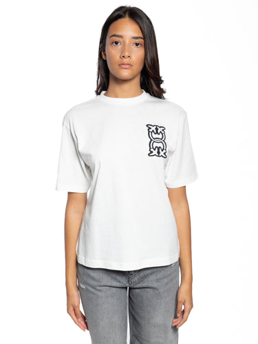 PINKO-T-shirt Girocollo con Ricamo Bianco-TRYME Shop