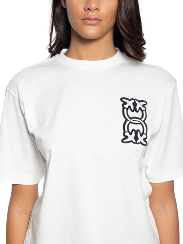 Rundhals-T-Shirt mit weißer Stickerei