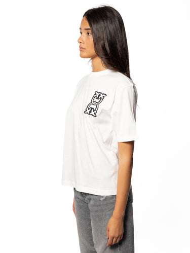 Rundhals-T-Shirt mit weißer Stickerei