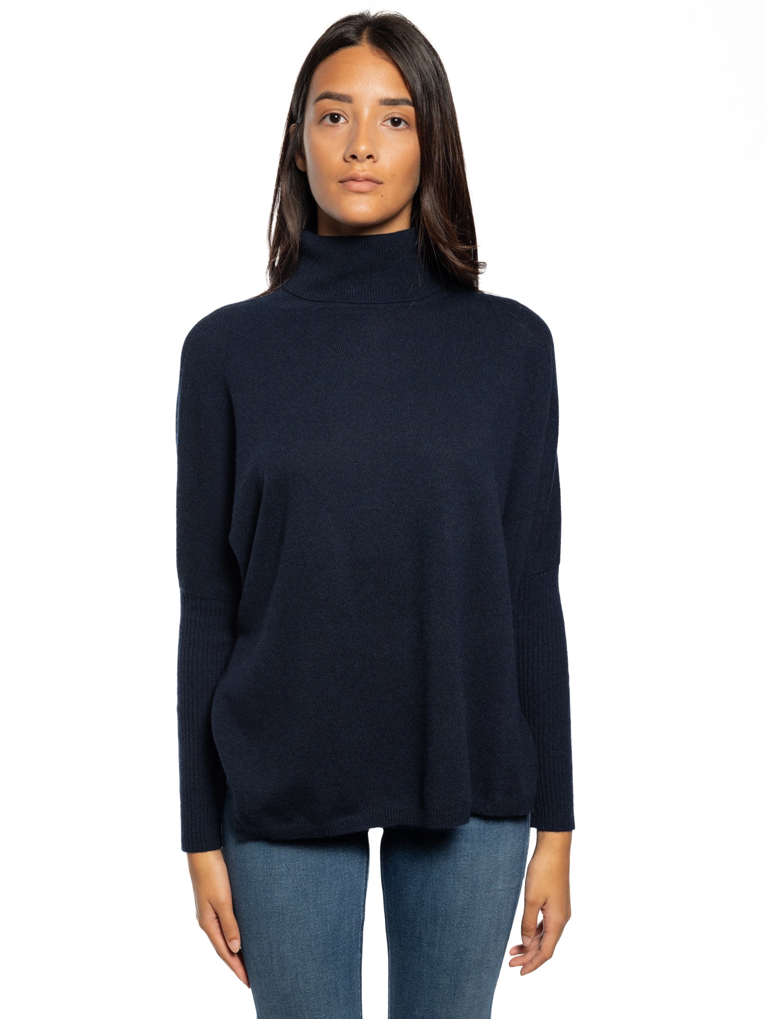 NOTSHY Blue Cashmere High Neck Poncho Sweater – TRYME Shop