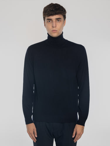 ALPHA STUDIO-Maglia Collo Alto in Lana Ultrafine Blu-TRYME Shop