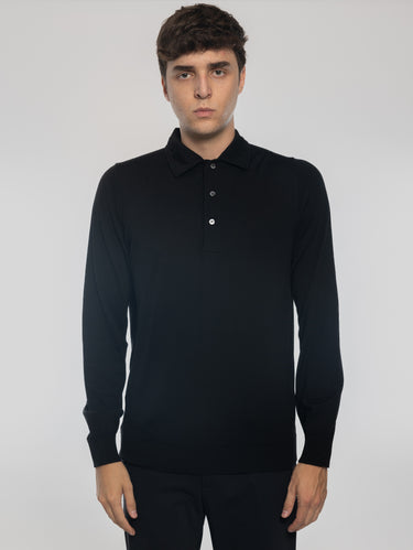ALPHA STUDIO-Polo in Lana con Collo Costruito Nero-TRYME Shop