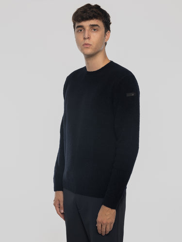 Maglia Girocollo in Lana Bouclé Blu Scuro