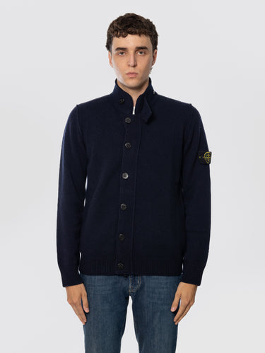 STONE ISLAND-Maglione con Bottoni e Zip Blu-TRYME Shop