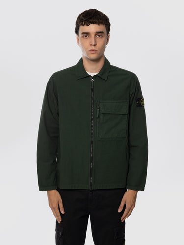 STONE ISLAND-Overshirt in Cotone con Tasche Sovrapposte Ginepro-TRYME Shop