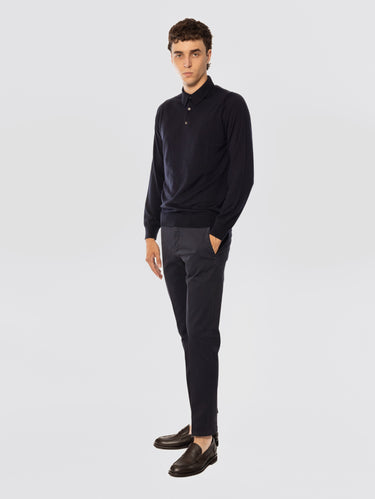 Blue Slim Cotton Gabardine Pants
