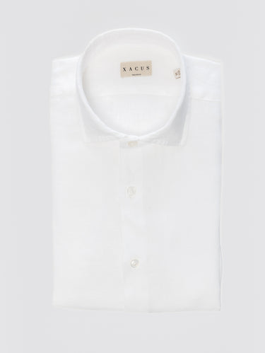 XACUS-Camicia in Lino Tinta Unita Bianco-TRYME Shop