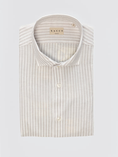 XACUS-Camicia in Misto Lino a Righe Beige/Bianco-TRYME Shop