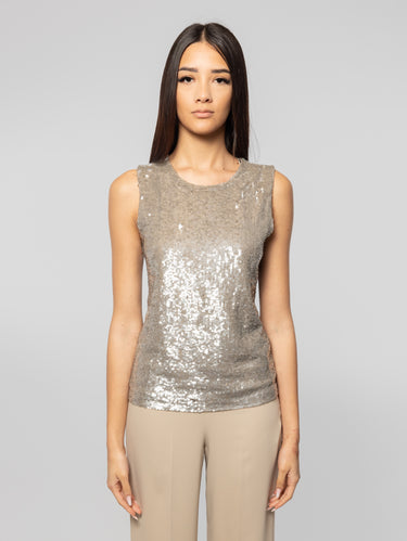 P.A.R.O.S.H.-Blusa Girocollo Full Paillettes Grigio Mélange Chiaro-TRYME Shop