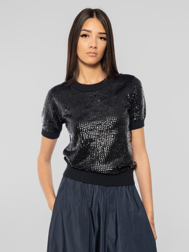 P.A.R.O.S.H.-Maglia Girocollo Full Paillettes Blu-TRYME Shop
