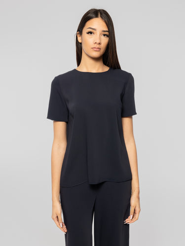 P.A.R.O.S.H.-Blusa Girocollo con Spacco Posteriore Blu-TRYME Shop