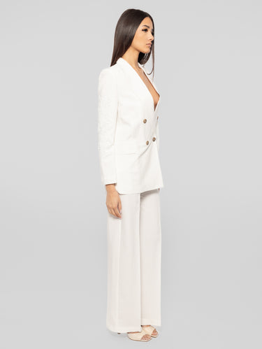 White Linen and Viscose Palazzo Pants
