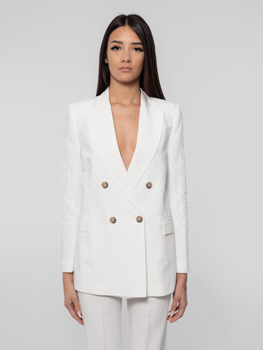 ERMANNO FIRENZE-Giacca Doppio Petto in Lino e Viscosa Bianco-TRYME Shop