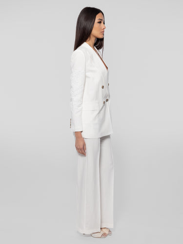 White Double-Breasted Linen and Viscose Jacket